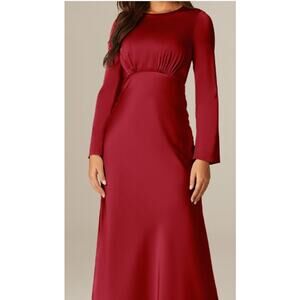 AW BRIDAL 8 M deep claret red Ginevra satin bridesmaid party maxi dress NEW B139